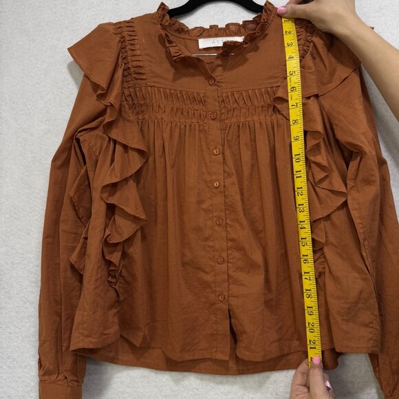 ASTR The Label Blouse Womens XS Ruffle Long Sleeve Button Top Ginger Brown - Picture 9 of 10